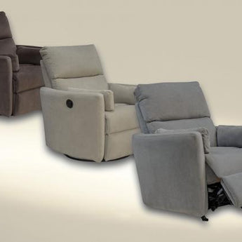Catnapper Crescent recliners shown in Mink, Barley, and Iron