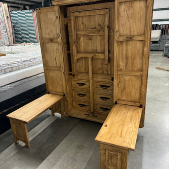 Storage cabinet that contains a dining table, cowboy kitchen available in dark walnut rustic finish