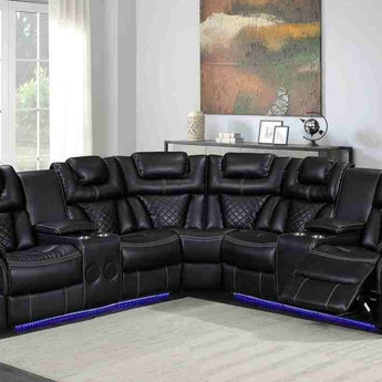 Alexa2023 black reclining sectional with LED strips under footrest