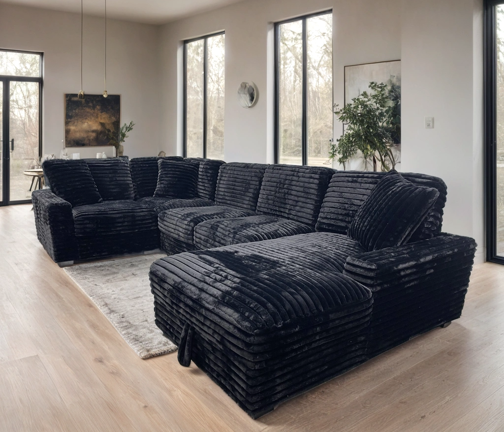 Allison Black Corduroy Sectional with Storage Chaise Allison Black Corduroy Sectional with Storage Chaise