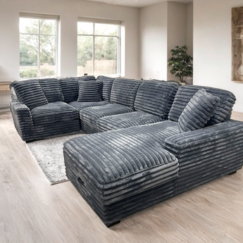 Allison gray corduroy sectional with storage chaise