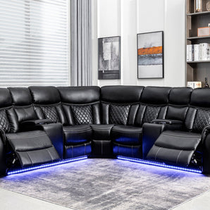 Batman black power reclining sectional with LED lighting underneath