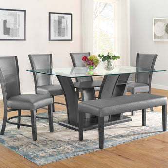 Camelia six-piece dining set with table four chairs and bench