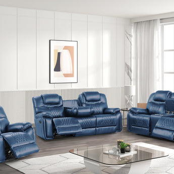 Galveston Blue Leather 3PC Oversized Reclining Set