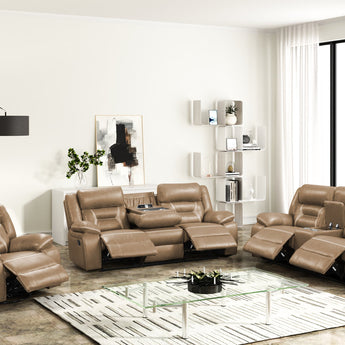 Luka20 brown oversized 3pc reclining set includes reclining sofa, reclining loveseat and glider recliner