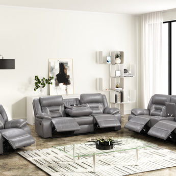 Luka10 grey oversized 3pc reclining set includes reclining sofa, reclining loveseat and rocker recliner