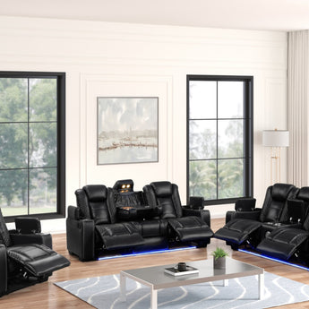 Stefano20 black 3PC reclining set includes reclining sofa, reclining loveseat and rocker recliner