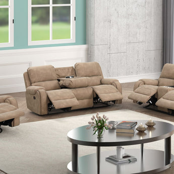 Titan1001 brown oversized 3PC reclining set includes reclining sofa, reclining loveseat and glider recliner