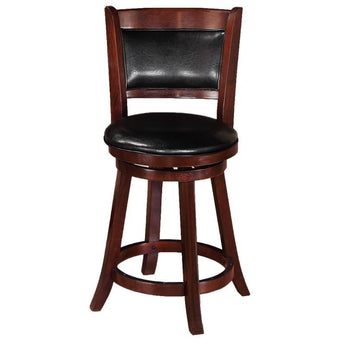 Cecil Swivel Pub Stool - Black/Cherry. Finished in a beautiful cherry color and paired with a rich black faux leather upholstery. The seat and back are padded for comfort and the swivel feature provides functionality.