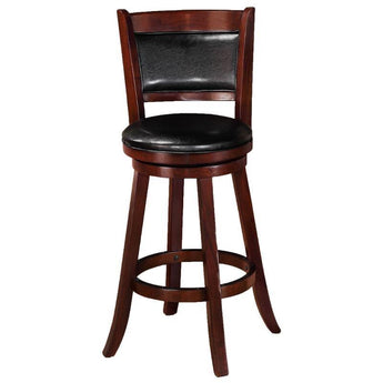 Cecil Swivel Barstool - Black/Cherry. Finished in a beautiful cherry color and paired with a rich black faux leather upholstery. The seat and back are padded for comfort and the swivel feature provides functionality.