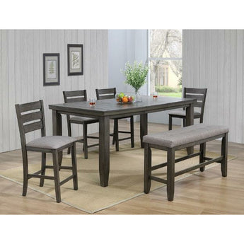 Bardstown Counter Height 6pc Dining Set - Grey. This set includes 1 table, 4 chairs and 1 bench. Features upholstered seats and plank table top.