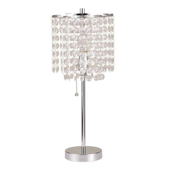 Glam Chandelier Table Lamp - Chrome. Features a chrome metal base and a chandelier style beading.