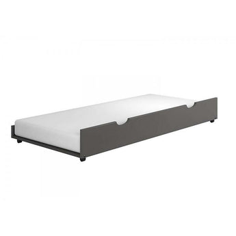 Donco Twin Pull-Out Trundle in Dark Grey. This Twin Pull-out Trundle is made specifically for Donco's Bunk Beds and Platform beds. This item is a great way to save space and add sleeping space to your child's room. The included caster wheels make moving the trundle a snap. Also available in antique grey, light espresso, brown glaze, dark cappuccino, slate grey, and white finish.