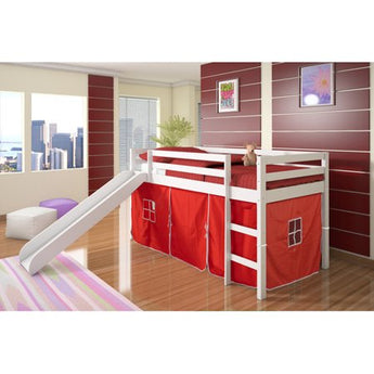 Tent Twin Low Loft Bed with Slide in White