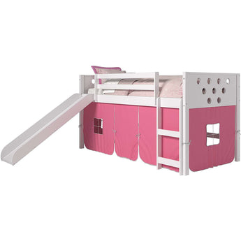 White Twin Circles Loft Bed with Tent & Slide-Donco