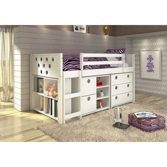 White Twin Circles Modular Study Loft Bed-Donco