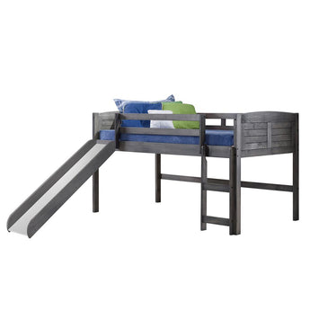Twin Antique Grey Louver Low Loft Bed with Slide