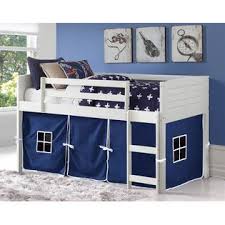 White Twin Louver Loft Bed with Tent-Donco