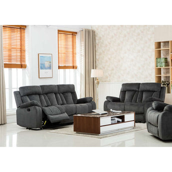 2PC Gray Fabric Reclining Sofa and Loveseat.