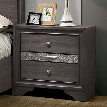 Chrissy 2-Drawer Nightstand in Gray with hidden jewelry drawer.