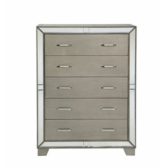 Cosette Gray Drawer 5 Drawer Chest with Mirrored Accents