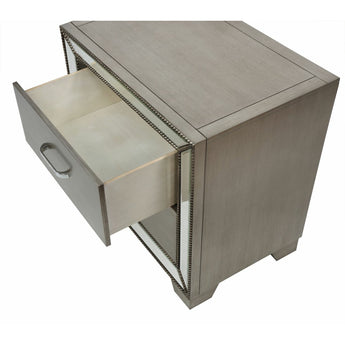 Cosette Gray Glam 2 Drawer Nightstand with Cord Management.