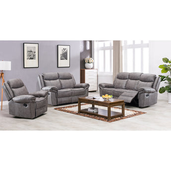 3 Piece Grey Reclining Sofa Set - Lisbon