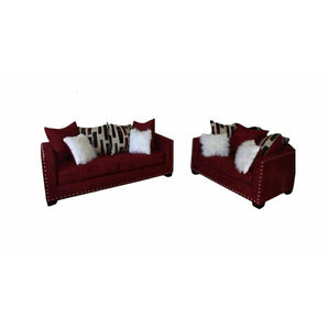Red with Stripe Sofa and Loveseat.
