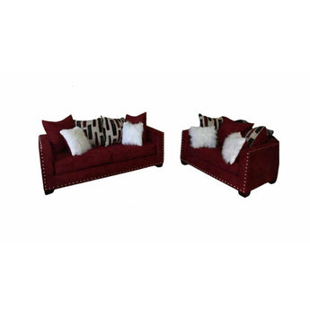 Red with Stripe Sofa and Loveseat.