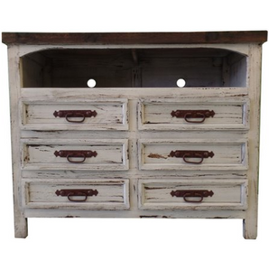 Farmhouse 50" TV Stand with 6 Drawers in Distressed White