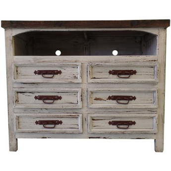 Farmhouse 50" TV Stand with 6 Drawers in Distressed White