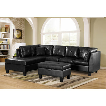 Towsend PU Sectional with Ottoman in Black