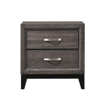 This Akerson nightstand comes in gray finish. has two storage drawers with metal hand pull.