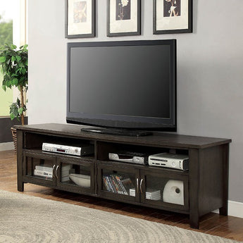 Gray 72" TV Stand - Alma. This tv stand features copious open shelf space and dual cabinets.