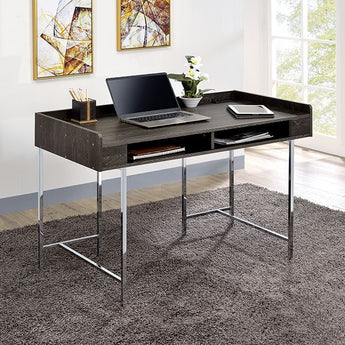 Alvin Desk in Brown with USB & Power Outlet. Get down to business with this USB-supported computer desk. With drawer space immediately underneath providing storage, this item is as convenient as it is room - and weight-efficient.