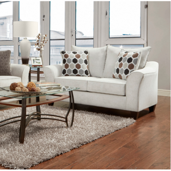 Anna Silver Loveseat. This loveseat is enveloped in 100% polyester that gives you the support and soft feel. Hardwood constructed frame. Made in America.