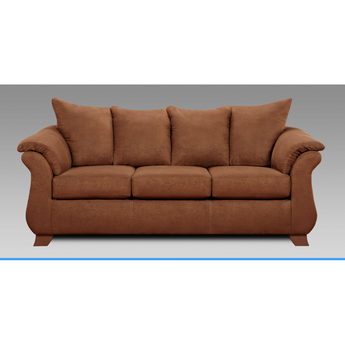 Aruba Chocolate Sofa is sure to add character and charm to your living room or family room. It features padded seat cushions, pillow arms and wooden flared feet. Made in America.