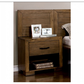 Bairro Nightstand in Reclaimed Pine Wood Finish. This nightstand features one drawer and a lower open compartment.