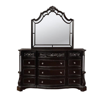 Bankston Dark Espresso Dresser & Mirror has twelve drawers with crystal-like knobs.