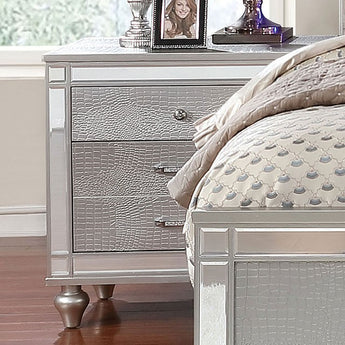 Brachium 2- Drawer Nightstand in Silver finish. Crocodile-Textured Detail