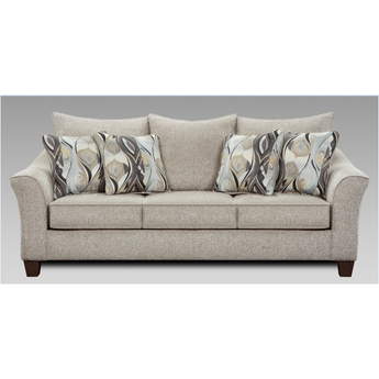 Camero Platinum Sofa. This sofa is covered in a beautiful chenille fabric covered in a platinum finish. 100% polyester fabric. The sofa features flared arms and the accent pillows are also included for added decoration. A matching loveseat is also available.