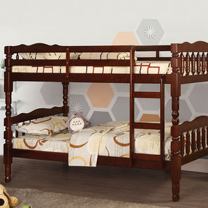 Catalina Twin/Twin Bunk Bed in Cherry. Made from solid wood and wood veneer. It has a front access fixed ladder and turned leg design.