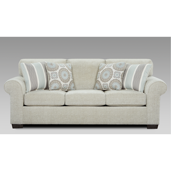 Charisma Linen Sofa has a relaxed, modern look with sleek track arms and textured linen fabric upholstery. Accent pillows included.