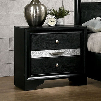 Chrissy Black 2-Drawer Nightstand with Silver Accents
