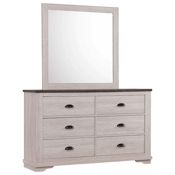 Coralee Dresser & Mirror in Antique White with 6 Drawers.