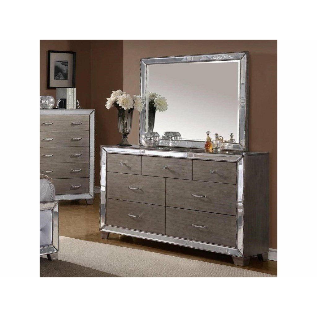 grey glam dresser Manhattan Comfort DUMBO Rustic Grey 2-Drawer 20.07 in. Nightstand and 5-Drawer 35.19 in. Dresser with SNAP Tool-Free Assembly 2-DB06-GY