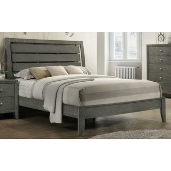Evan Gray Bed. Slightly modern and clean in understated design, this platform bed is a fantastic sleeping centerpiece for the bedroom in your home. Made from 100% solid wood. Panel bed with broad horizontal slats