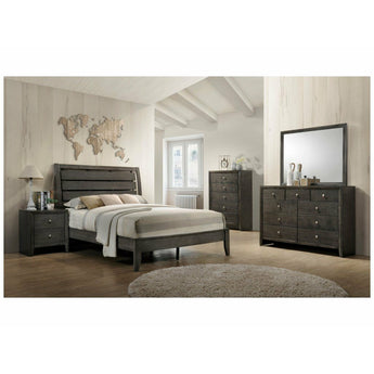 Evan Gray 5-Piece Bedroom Set. The Evan bedroom set has been designed to outfit the bedroom in your home with sleek storage and comfort options. This set includes bed, chest, dresser, mirror, and nightstand.