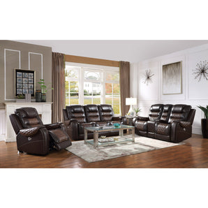 3 Piece Brown Power Reclining Living Room Set. Genuine top grain leather and durable construction.