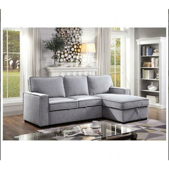 Ines Gray Sleeper Sofa Sectional. The sofa quickly converts to a bed and the chaise features a hidden storage.